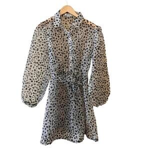 Missguided Polka Dot Puff Sleeve Dress Size 6 Cream Black